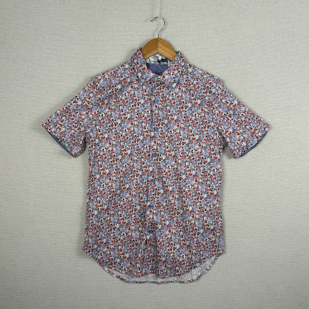Robert Graham Button Up Mens S Tiger Novelty Print Flip Cuff Short‎ Sleeve
